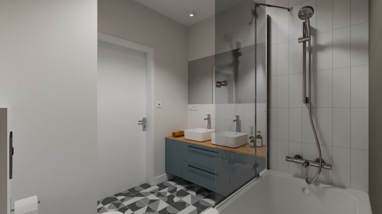Projekt szarej łazienki w mieszkaniu w Warszawie