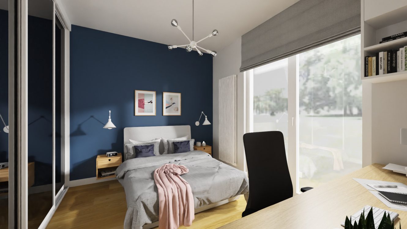 Projekt kolorowej sypialni w mieszkaniu w Warszawie