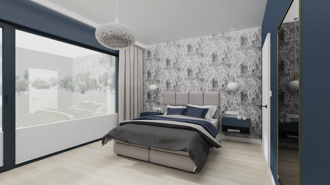 Projekt minimalistycznej sypialni w domu pod Warszawą