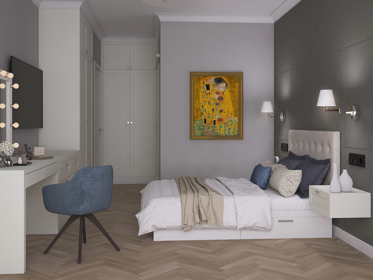 Projekt eleganckiej sypialni w mieszkaniu w Warszawie