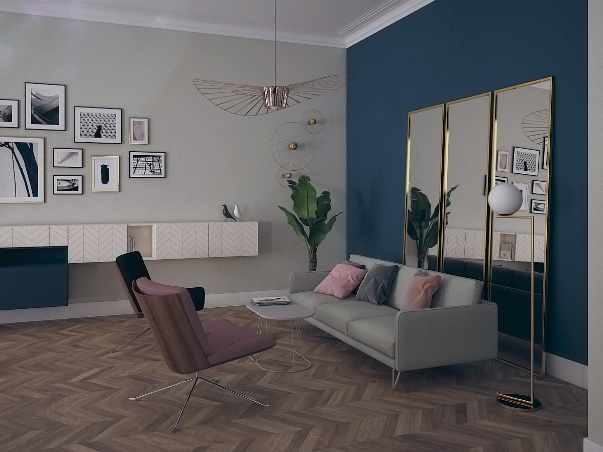 Projekt nowoczesnego salonu w mieszkaniu w Warszawie