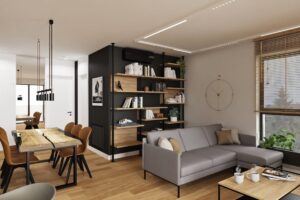 Wizualizacja wnętrza - Projekt salonu w loftowym mieszkaniu w Warszawie