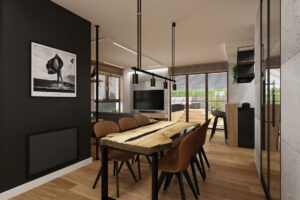 Projekt salonu w loftowym mieszkaniu w Warszawie