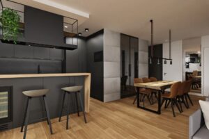 Projekt salonu w loftowym mieszkaniu w Warszawie